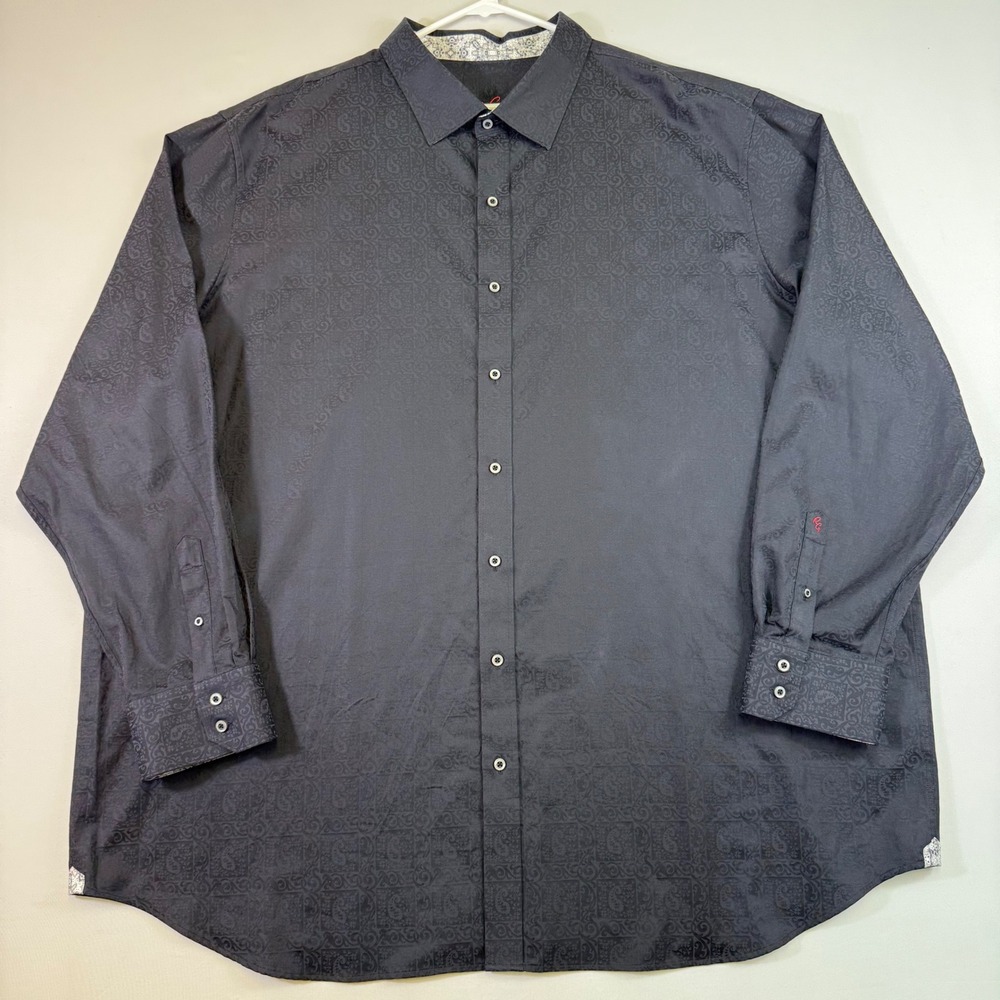 Robert Graham Button Down Shirt Mens 4XLT Black Paisley Jacquard Long Sleeve EUC